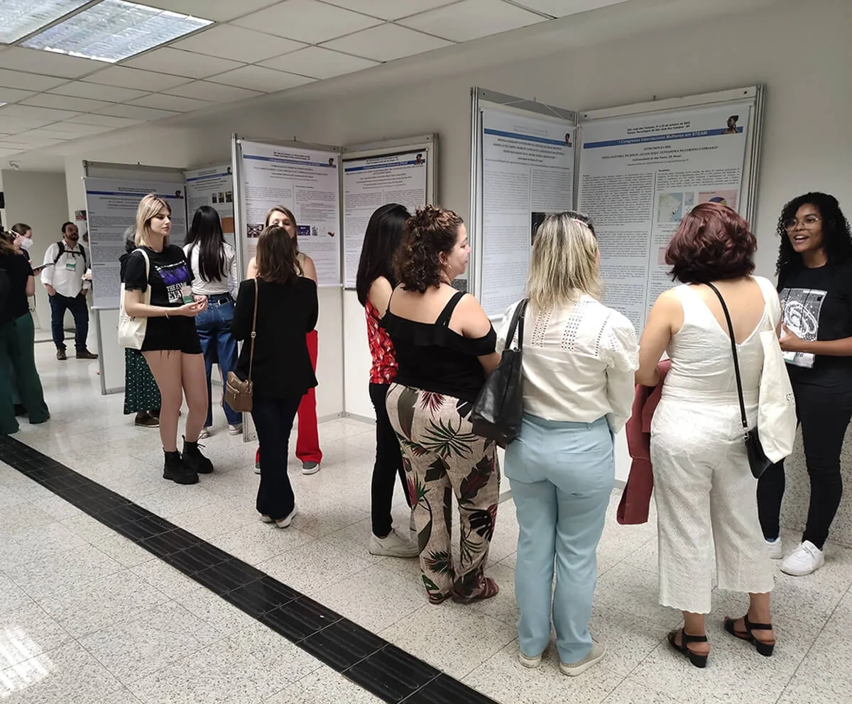 Attendees at the poster session